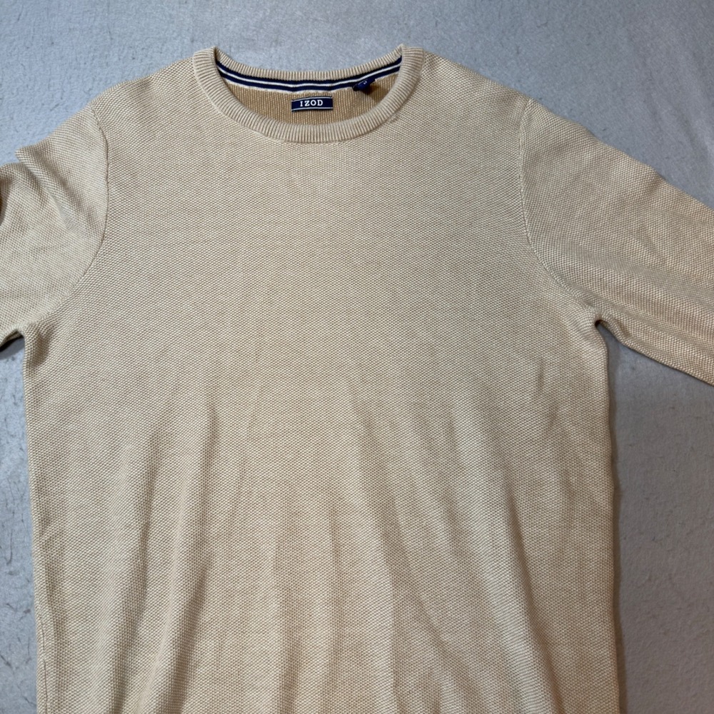 Izod Mens Crewneck Sweater Tan Beige Textured Knit Cotton Blend Pullover LT Tall